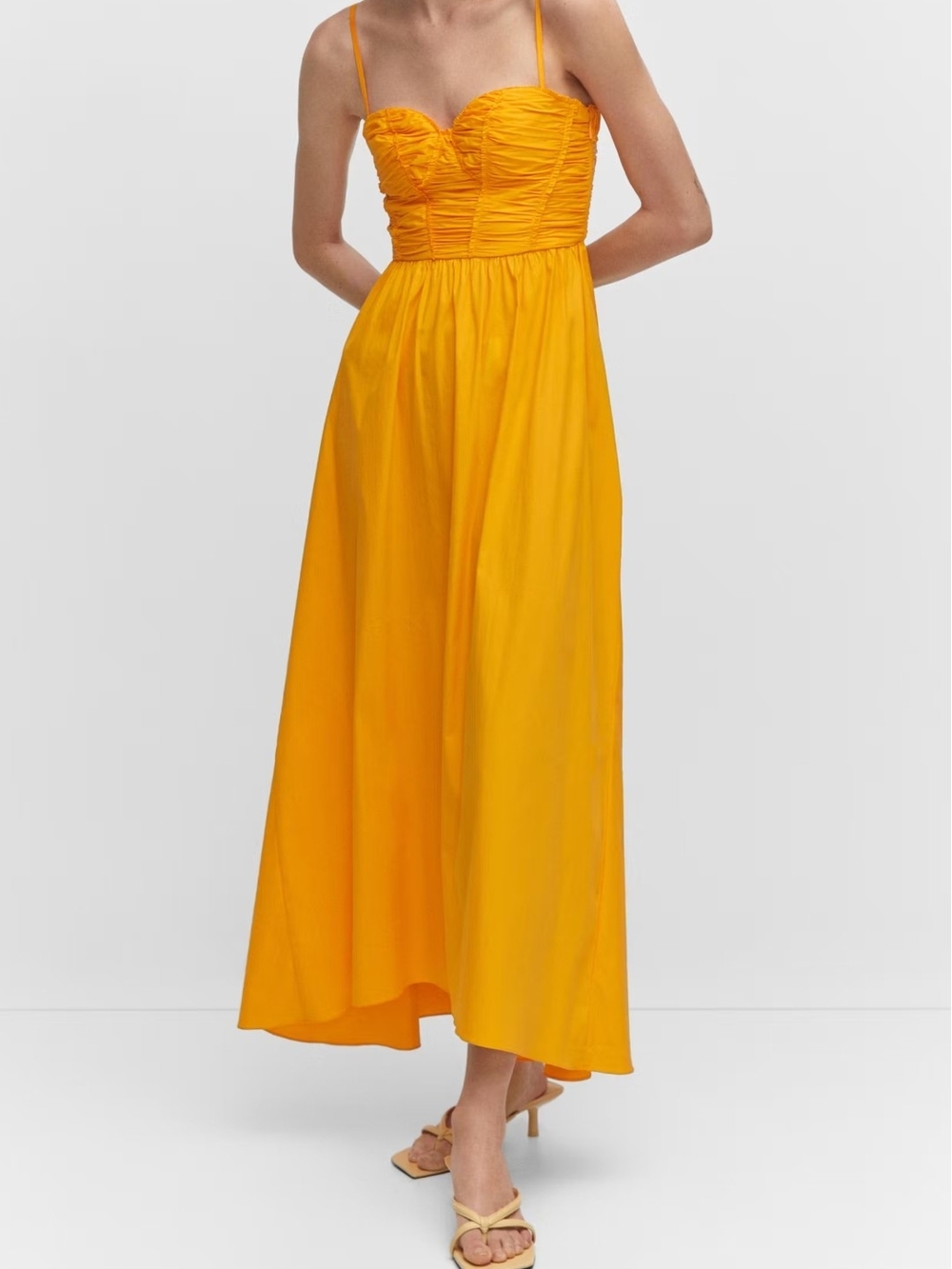 Mango Strapless Sweetheart Maxi Dress in Vibrant Yellow
